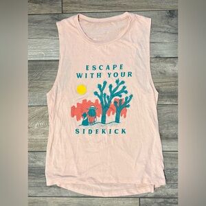 Grounds & Hounds Peach Graphic Muscle Tank Top - "Escape With Your Sidekick"